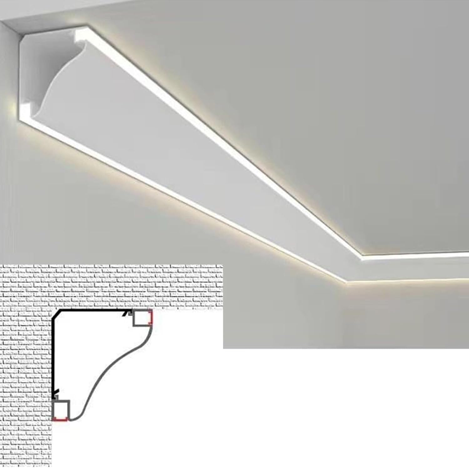 Aluminum Crown Moulding with LED Diffuser for Home Theaters & Hotels - 1.2m/3.9ft Ceiling Trim for LED Strip Light Decoration on Walls, Floors, & Corners