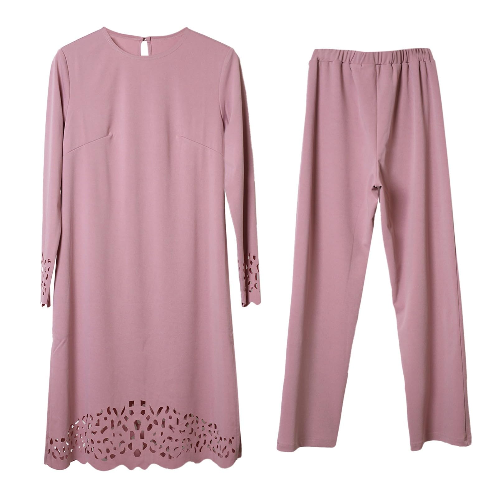 Générique Lot de 2 tuniques + pantalon long - Tenue de prière musulmane - Robe de prière musulmane - Pour femme - Manches longues - Ramadan Aïd Mubarak - Caftan