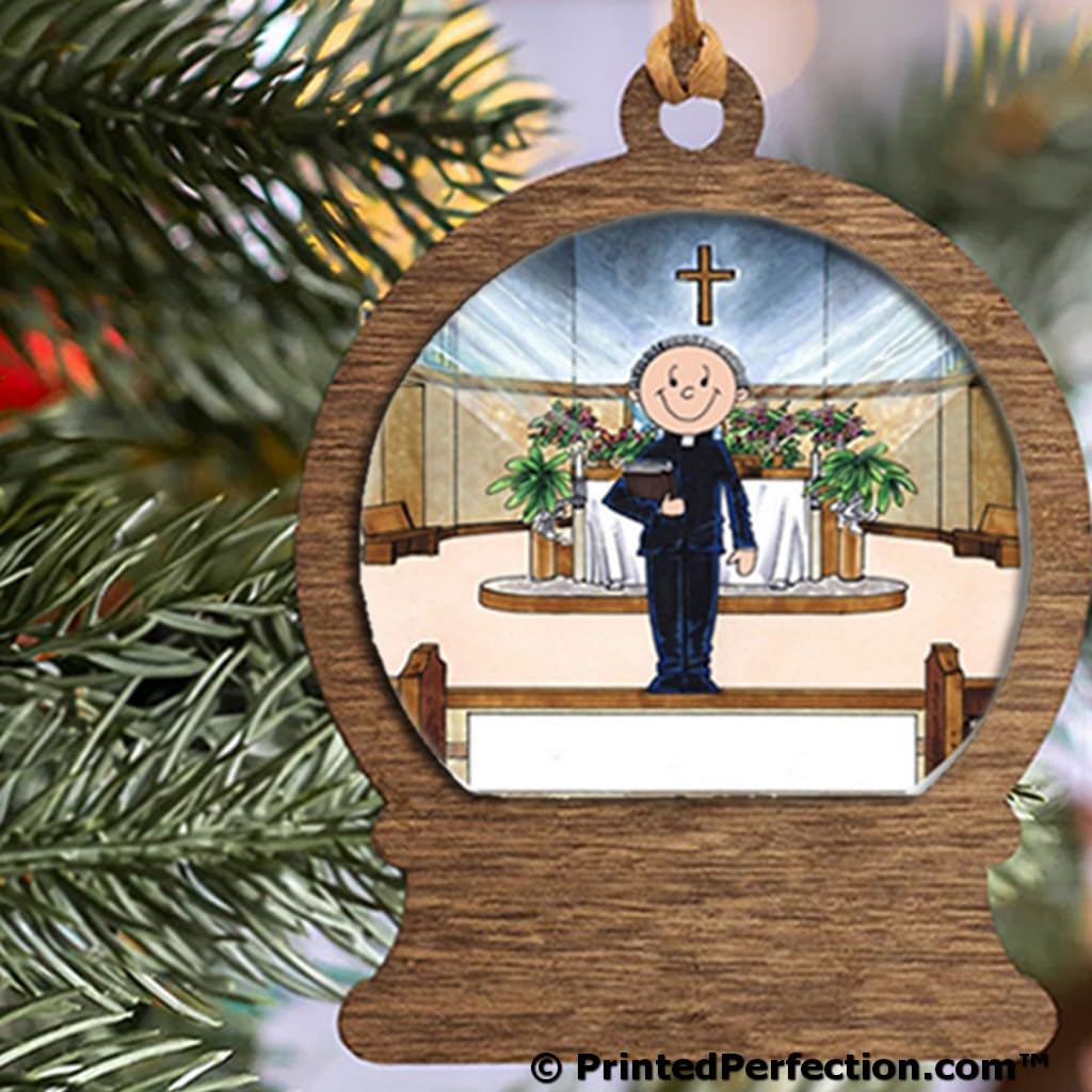PrintedPerfection.com Personalized Priest - Male Wooden Snow Globe Shaped Christmas Ornament