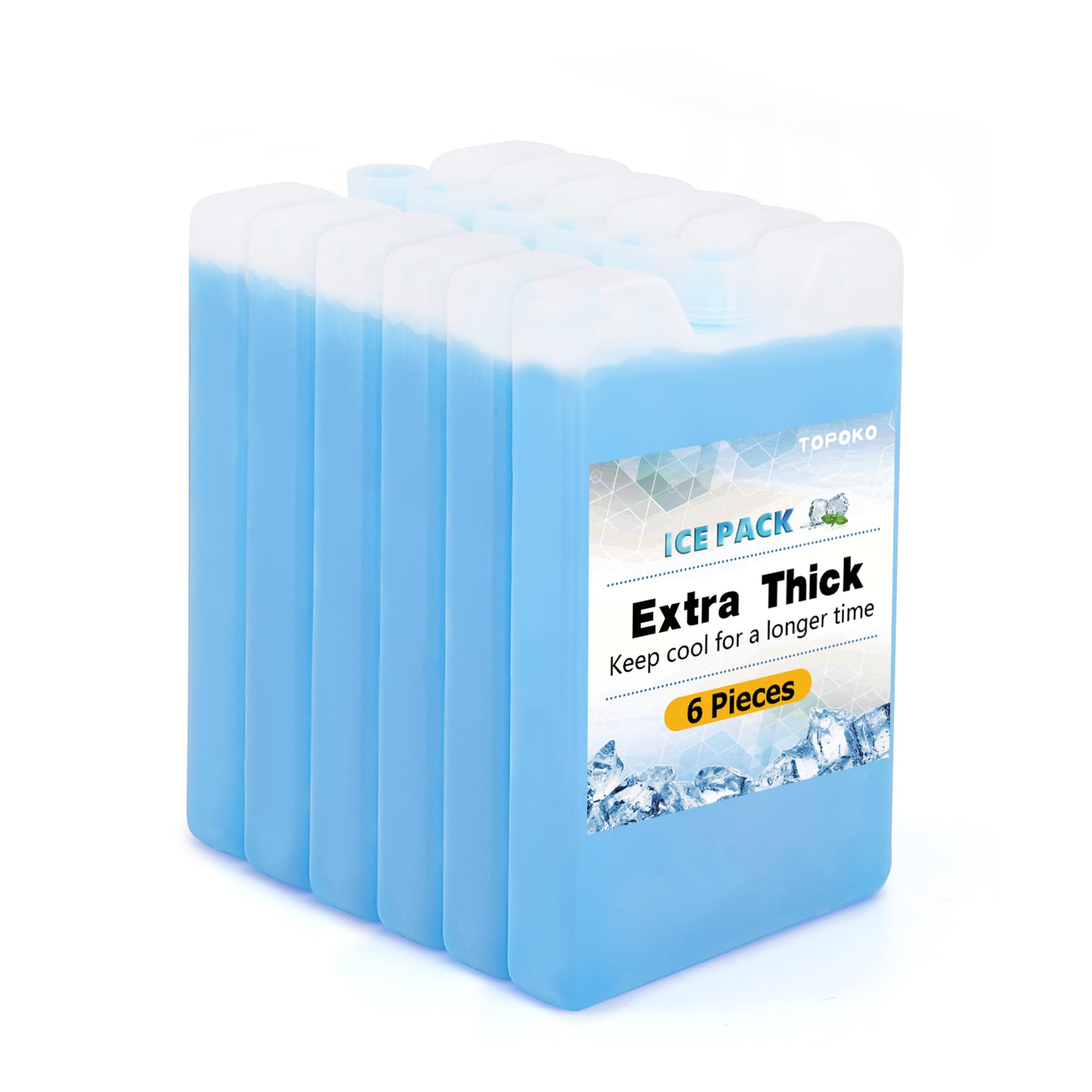 TOPOKO Ice Packs for Lunch Bags, Cooler. Freezer Packs for Lunch Box, Cooler Bag. Slim Reusable & Long-Lasting, BPA-Free, Quick Freeze, Perfect for Picnic, Camping, Beach, Outdoor Sports.