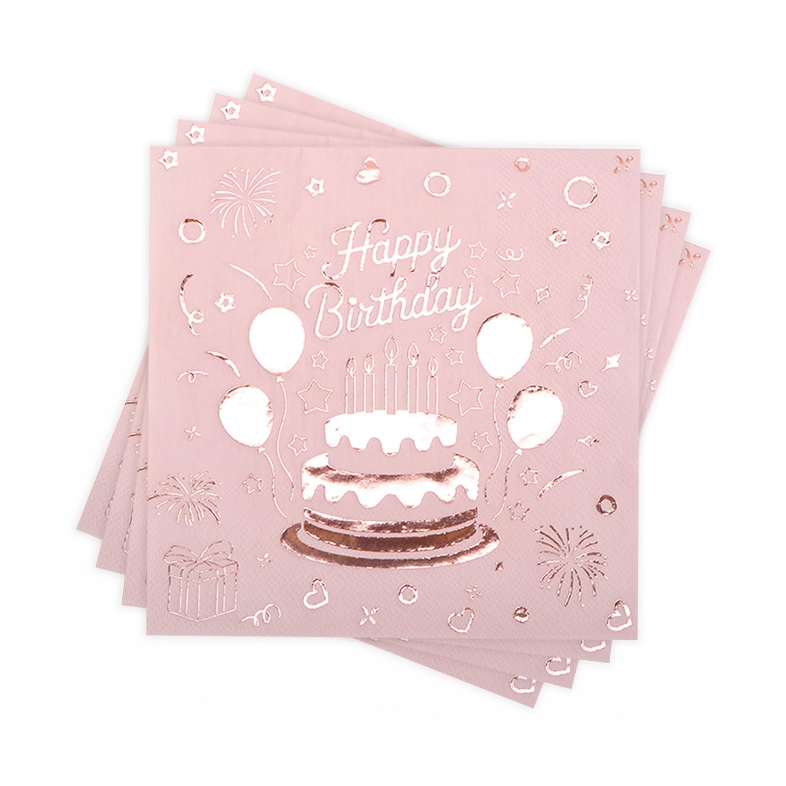 Happy Birthday Napkins - 40 Pcs Extra Absorbent Pink Party Napkins - Premium Gold Foil Disposable Serviettes for 18th 21st 30th 40th 50th 60th Birthday Decorations - 13 x 13 Inch