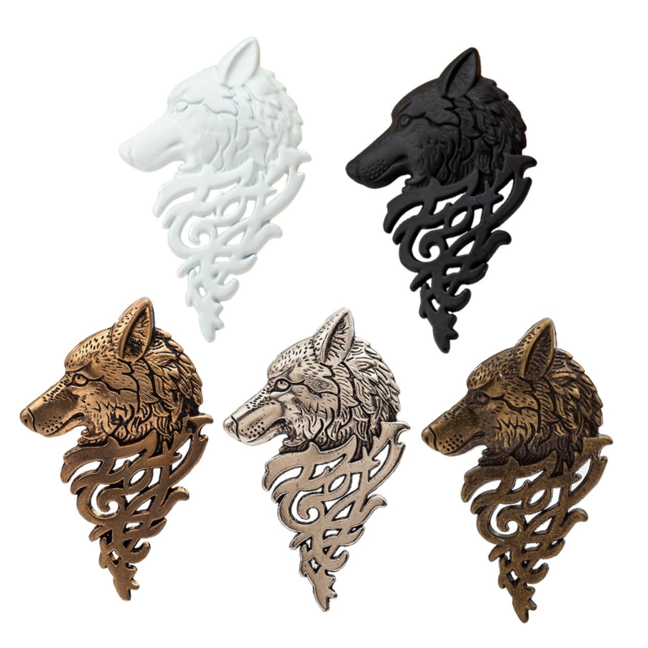 5 Broches Tête De Loup En Alliage - Épingles De Revers Pour Costume Homme - Cadeau Stylé Pour Fête Des Pères, Anniversaire - Couleurs Aléatoires
