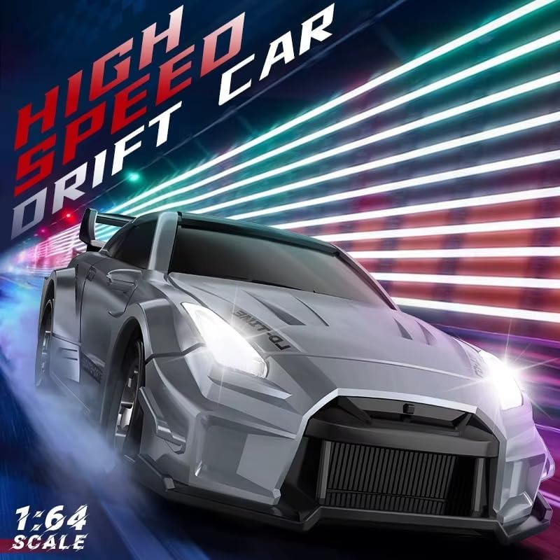 Image of 1:64 RC Drift Racing Car, 2.4GHz 4WD High Speed Remote Control Car with LED Lights & Rechargeable Battery for Kids