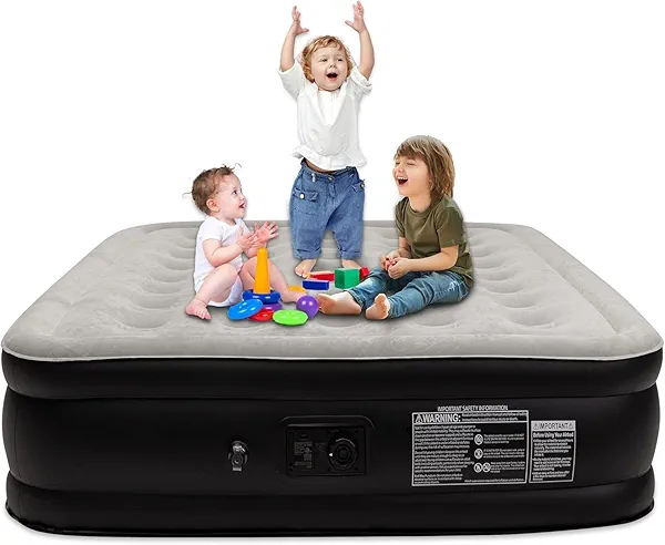 Oqsonwu Air Mattress 16" Air Bed Queen with Built in Pump, Foldable Portable Queen Inflatable Mattress, 660 lbs Weight Capacity Blow Up Air-Mattress Suitable for Guests, Indoors and Camping