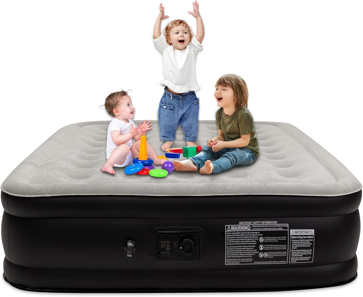Oqsonwu Air Mattress Queen with Built in Pump, Max 660 lbs Weight Capacity - 16" Foldable Portable Inflatable Mattress for Guests, Home, and Camping
