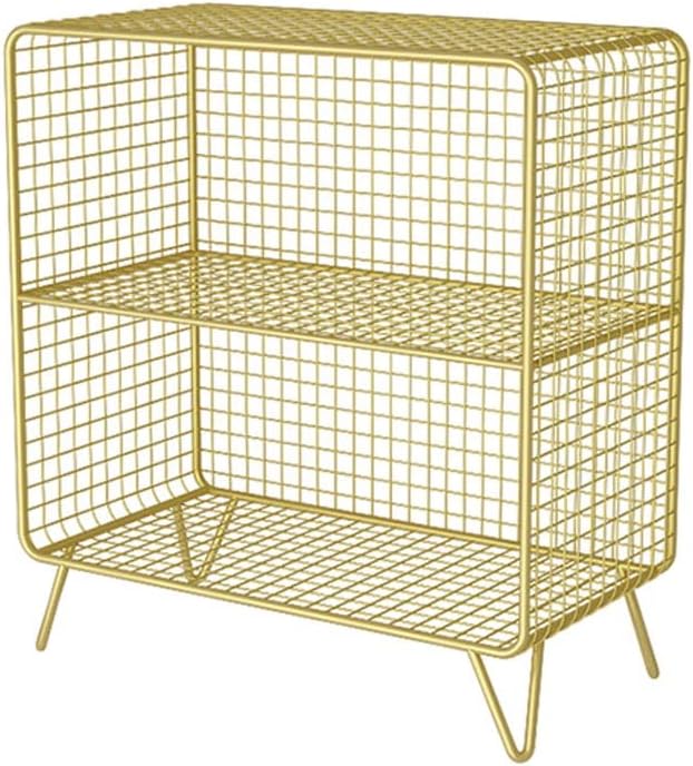 UNNS Bookshelf Nordic Metal Rack Living Room Bedroom Floor Rack Creative Corner Bookshelf Decoration Storage Golden Bedside Rack Bookcase Organizer (Color : A, Size : Large)
