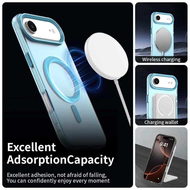 Image of Elzzi Translucent Back Cover for iPhone 17 Air Case, Shockproof Matte Phone Cover with Magnetic, MagSafe Compatible Protective Case for Men & Women (Mist Blue)