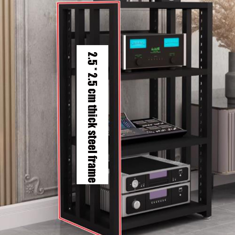 4-poziomowa wieża audio, stojak stereo, stojak hifi, szafka do przechowywania, stojak na media, drewniany stojak pod telewizor, do domu, biura, teatru, na spotkanie z grami (orzech włoski)
