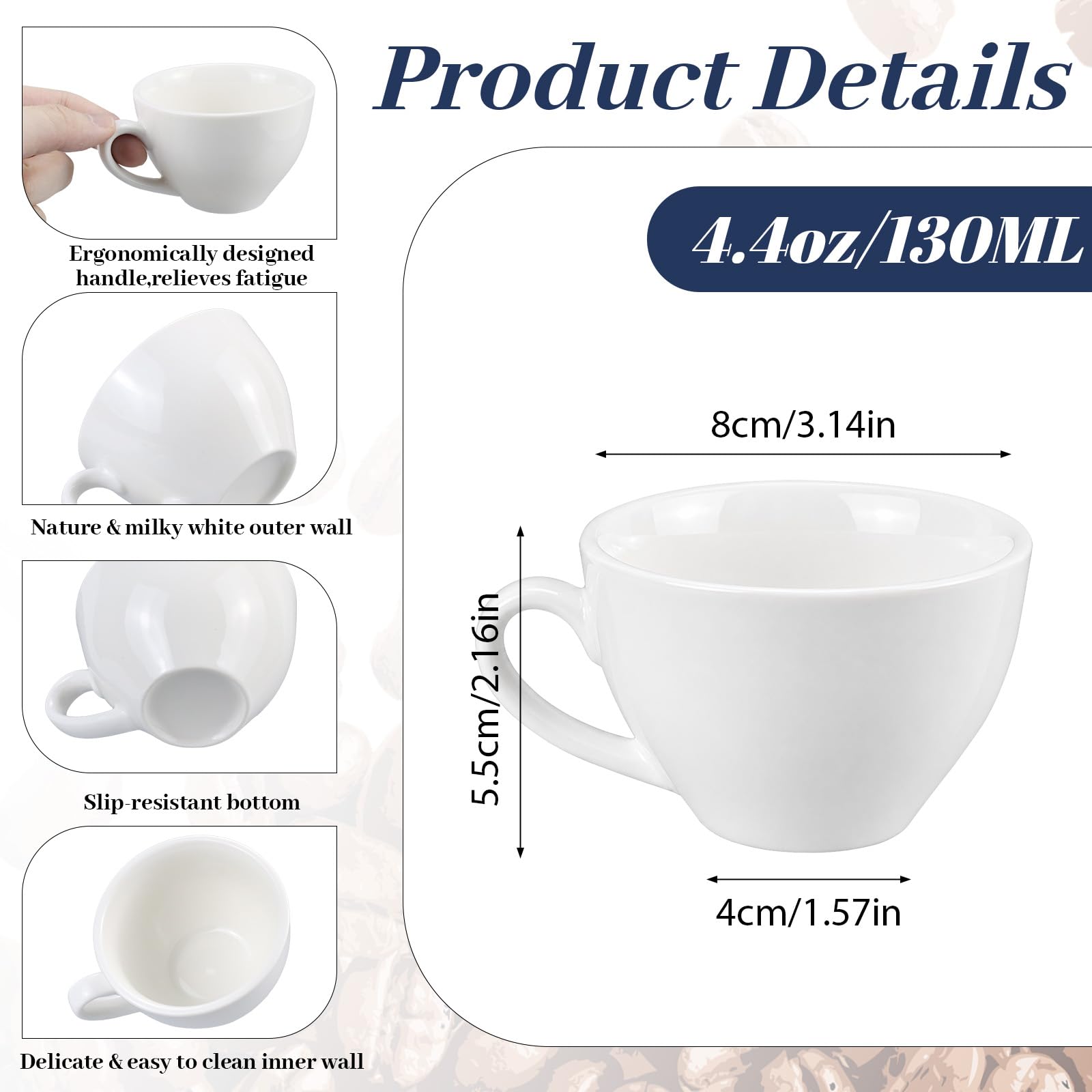 16er Set Weiße Kaffeetassen 130ml, Espressotassen aus Porzellan, 4,4 oz Espresso Set, Kleine Teetassen und Kaffeetassen für Gastronomie, Büro, Zuhause, Spülmaschinenfest/Mikrowellen