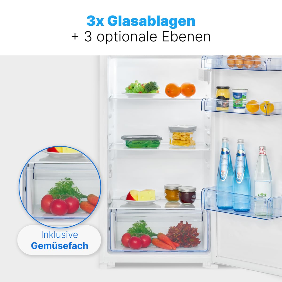 Bomann, Réfrigérateur et Congélateur Encastrable 181L Blanc KSE7812 - Réfrigérateur 167L, Congélateur 14L, Contrôle Électronique, Éclairage LED, Charnière Coulissante, Super Congélation