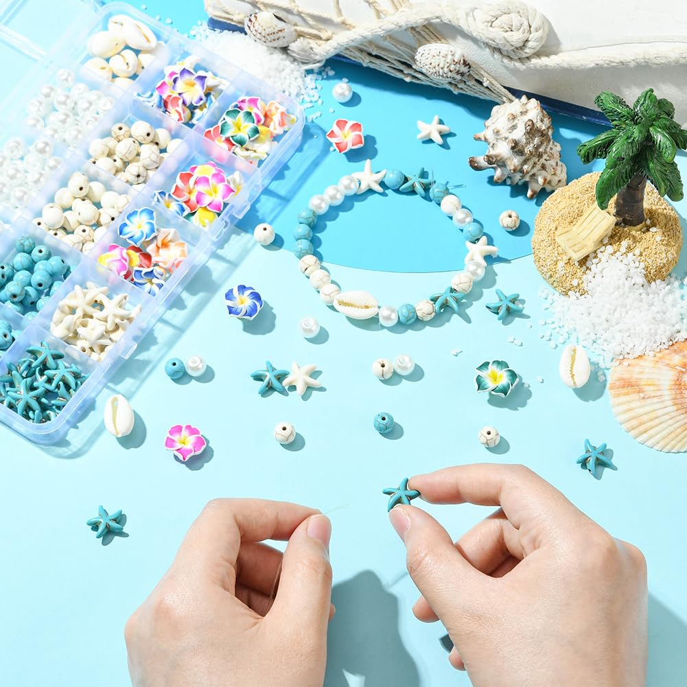 SUNNYCLUE 1 Box 280pcs Summer Beads Kit Plumeria Flower Beads Polymer Clay Frangipani Hawaii Floral With Round Stone Loose Spacers Bulk for Jewellery Making Beading Kit Adults Gifts DIY Accessories - Image 4