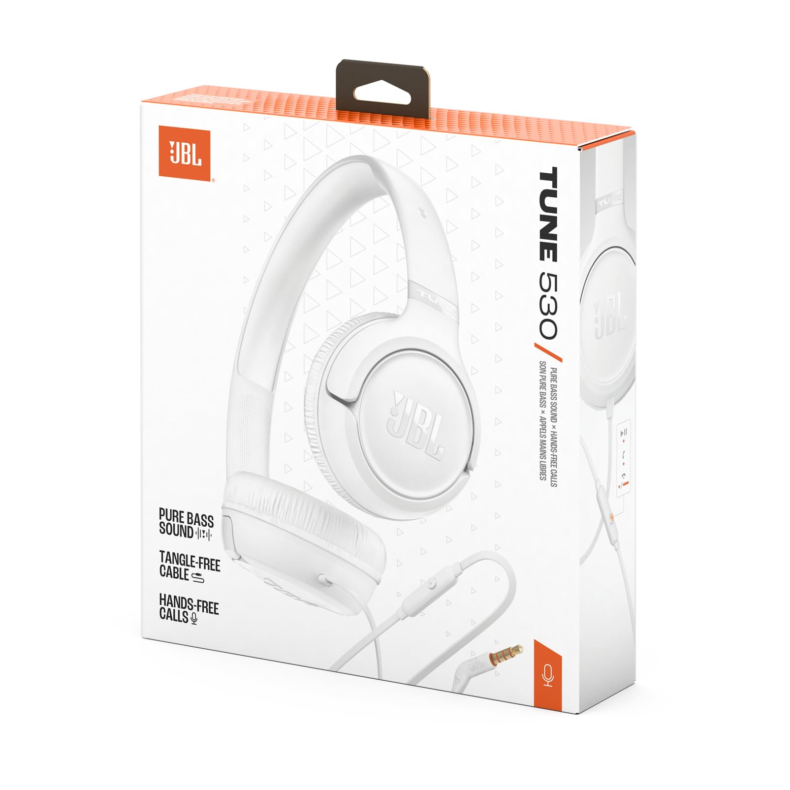 JBL Tune 530, Kabelgebundene On-Ear-Kopfhörer, Weiß | Mikrofon, JBL Pure Bass Sound, EQ-Voreinstellungen, Faltbarem Design und Verwicklungsfreiem Kabel