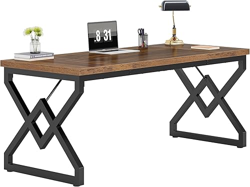 LITTLE TREE Escritorio ejecutivo, 63 pulgadas de ancho x 27.55 pulgadas de profundidad, marrón vintage
