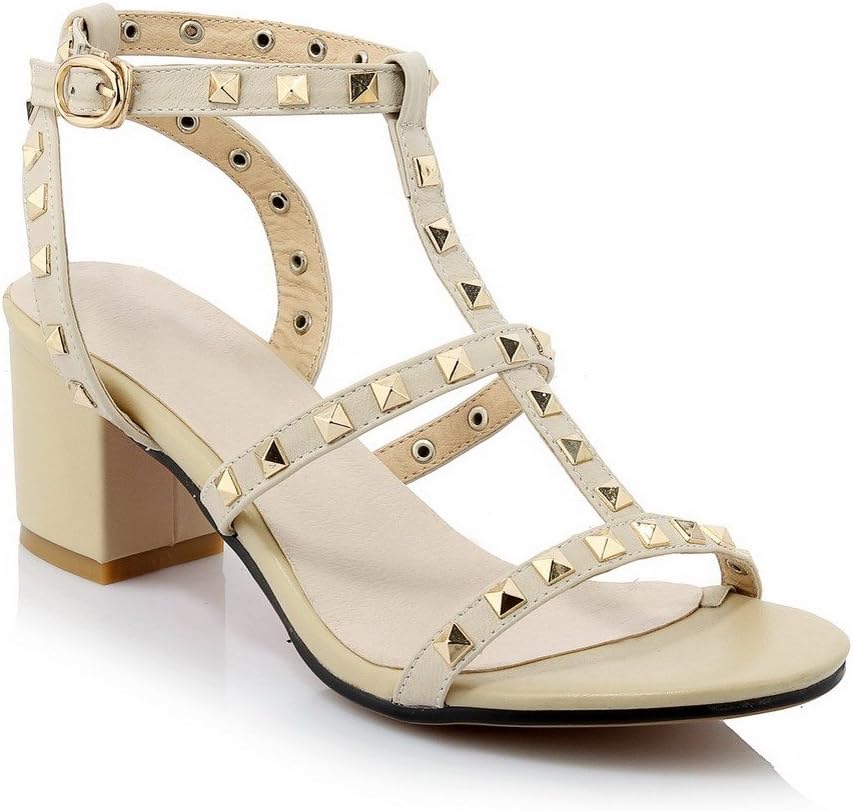 Maymeenth Women's Buckle Kitten Heels Cow Leather Solid Open Toe Sandals