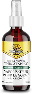 DUTCHMAN'S GOLD: Honey & Propolis Throat Spray - Made with 167 mg Propolis - Sore throat relief - Relieves throat & mouth infections - Delicious mint and honey flavour - 30 ml