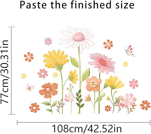 Miniatura 5 de Calcomanías de pared de flores bohemias, calcomanías de pared de margaritas y mariposas, PVC impermeable, autoadhesivas, arte floral, retro, se