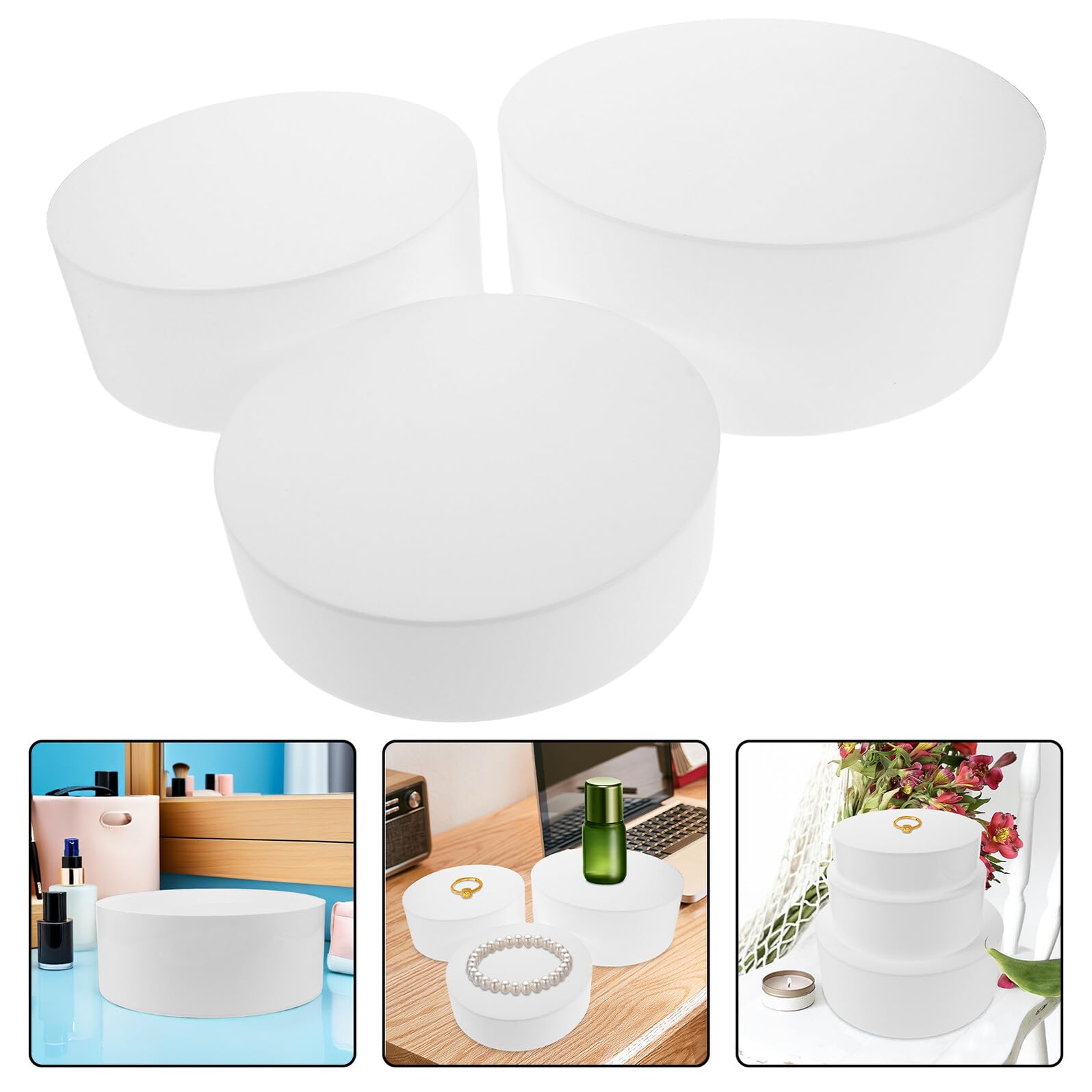 Lot De 3 Présentoirs Cylindriques En Acrylique Transparent Supports À Gâteaux Sur Socle Pour Desserts Cupcakes Cosmétiques Parfums Buffet Et Présentation De Collections