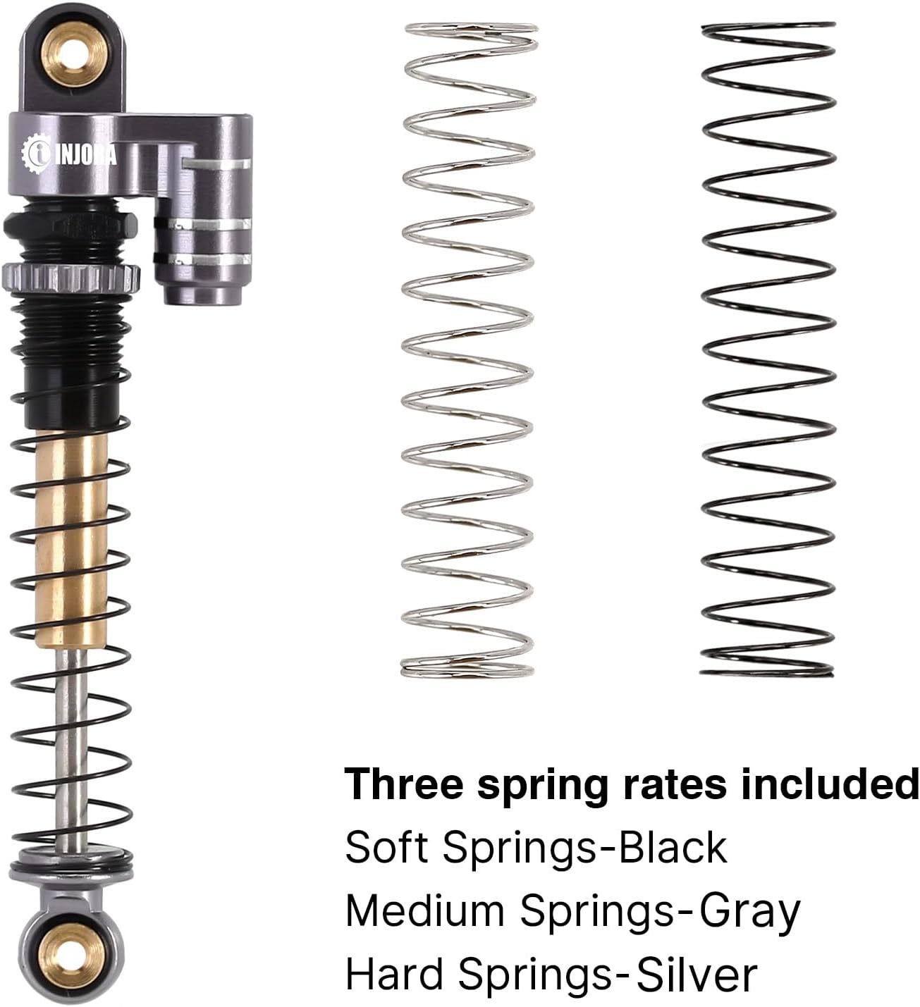 INJORA 43mm Shocks Aluminum Threaded Tele Absorber Damper Upgrades Parts Accessories for Axial SCX24 Bronco Gladiator Deadbolt JLU C10 (Grey)