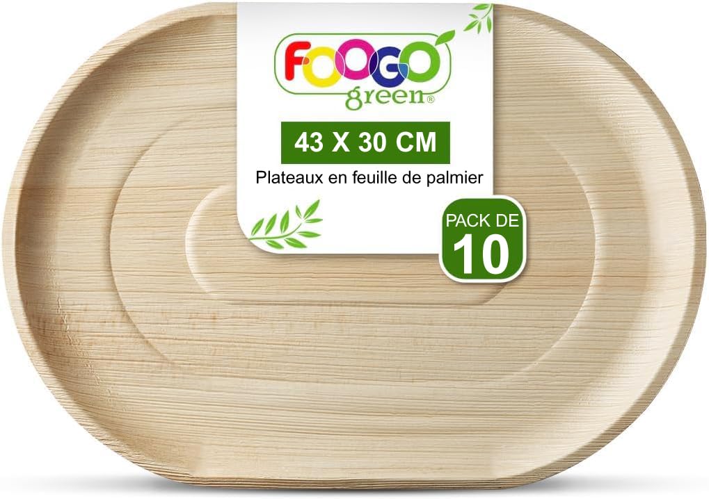 Plateau de service feuille de palmier grand ovale écologique pour plat chaud 10 pcs