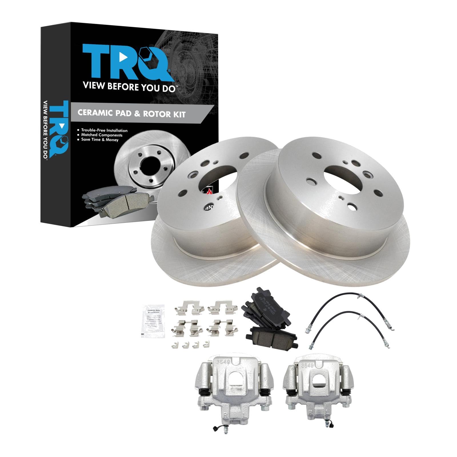 TRQ Rear Brake Pad &amp; Rotor Kit Ceramic Compatible with 2004-2007 Toyota Highlander