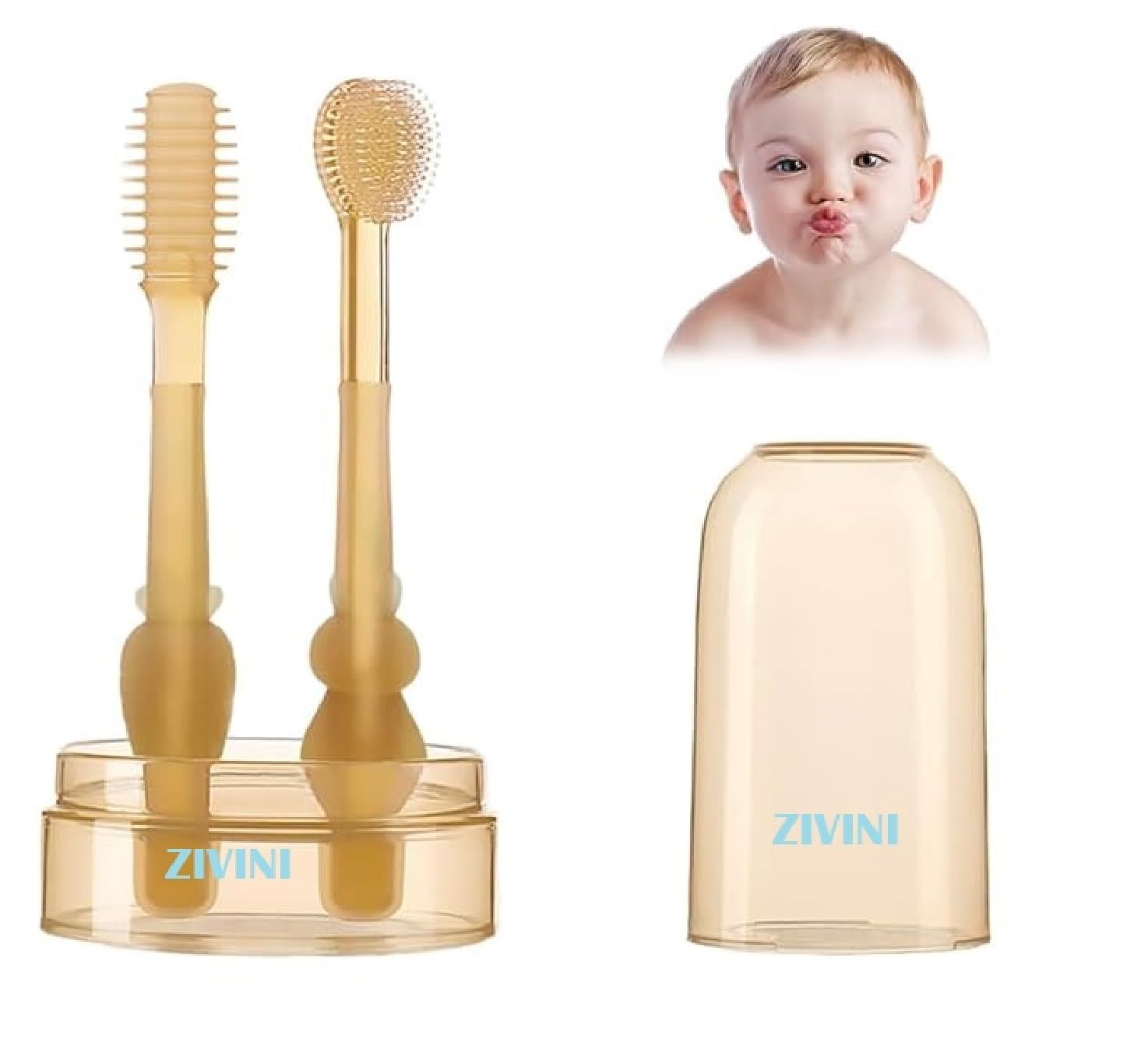 ZIVINI Baby Oral Cleaning Brush 2 In 1 Toothbrush Tongue Brush BPA Free Soft Silicone Bristle Oral Care Toothbrush For 6 Month To 24 Months,With Storage Box - Manual,Multicolor-image-3