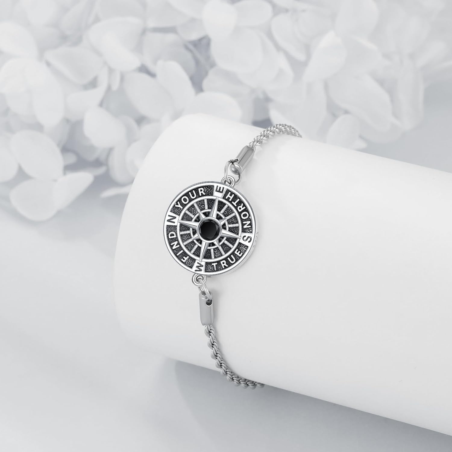 PELOVNY Compass Bracelets for Women Men 925 Sterling Silver Travel Compass Bracelet Graduation Inspirational Jewelry Gifts for Her Him - Image 2