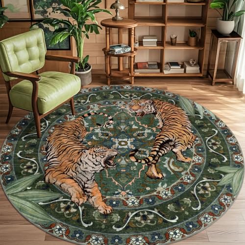 Tapete redondo boho de tigre 6 pies para sala miniatura 1