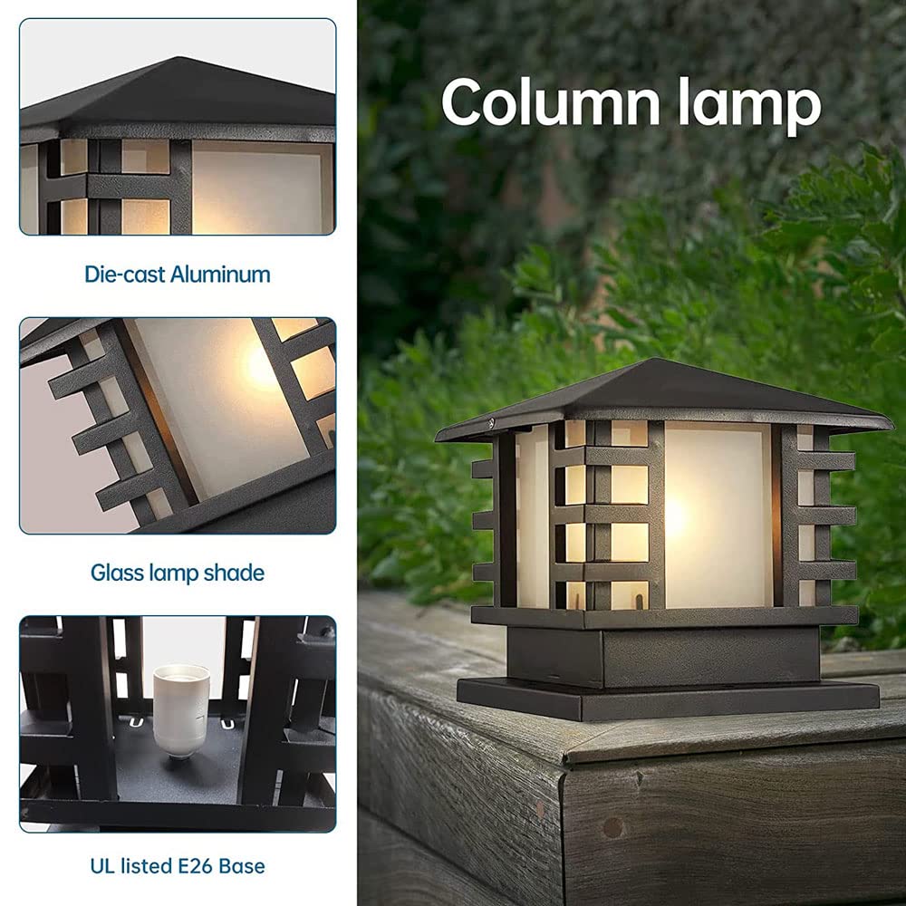 WENZIFI Outdoor Column Lights Traditional Square Pillar Lights Waterproof Glass Post Lights Modern Anti-Rust Aluminum Column lamp for Villa Garden Park Lighting Pillar Lamp, E26