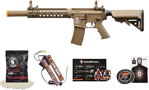 Lancer Tactical Gen 2 M4 SD - Rifle de nailon de 9 pulgadas AEG Airsoft con batería Nimh de 9.6 V 1600 mAh, cargador y 1000 rondas de 0.01 oz BB