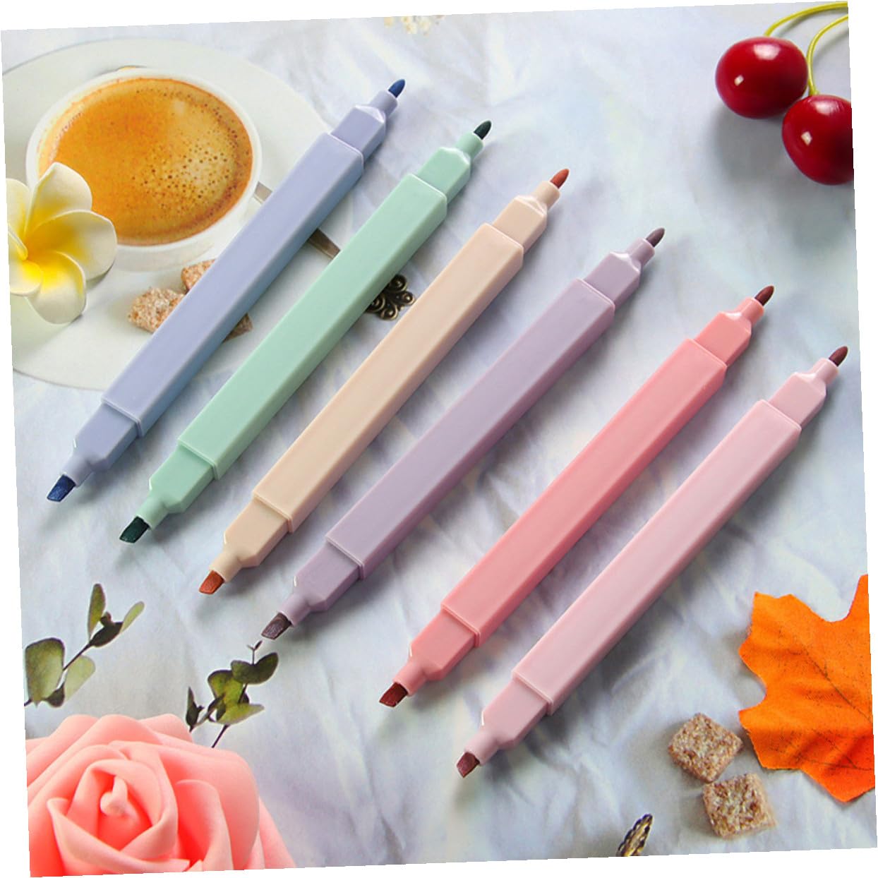 HOMSFOU 24pezzi Evidenziatori Portatili Doppia Estremità Di Penne Colorate Per Scrapbooking Uso Domestico e Scolastico Pigmenti Base d Acqua Duraturi e Colori Intensi