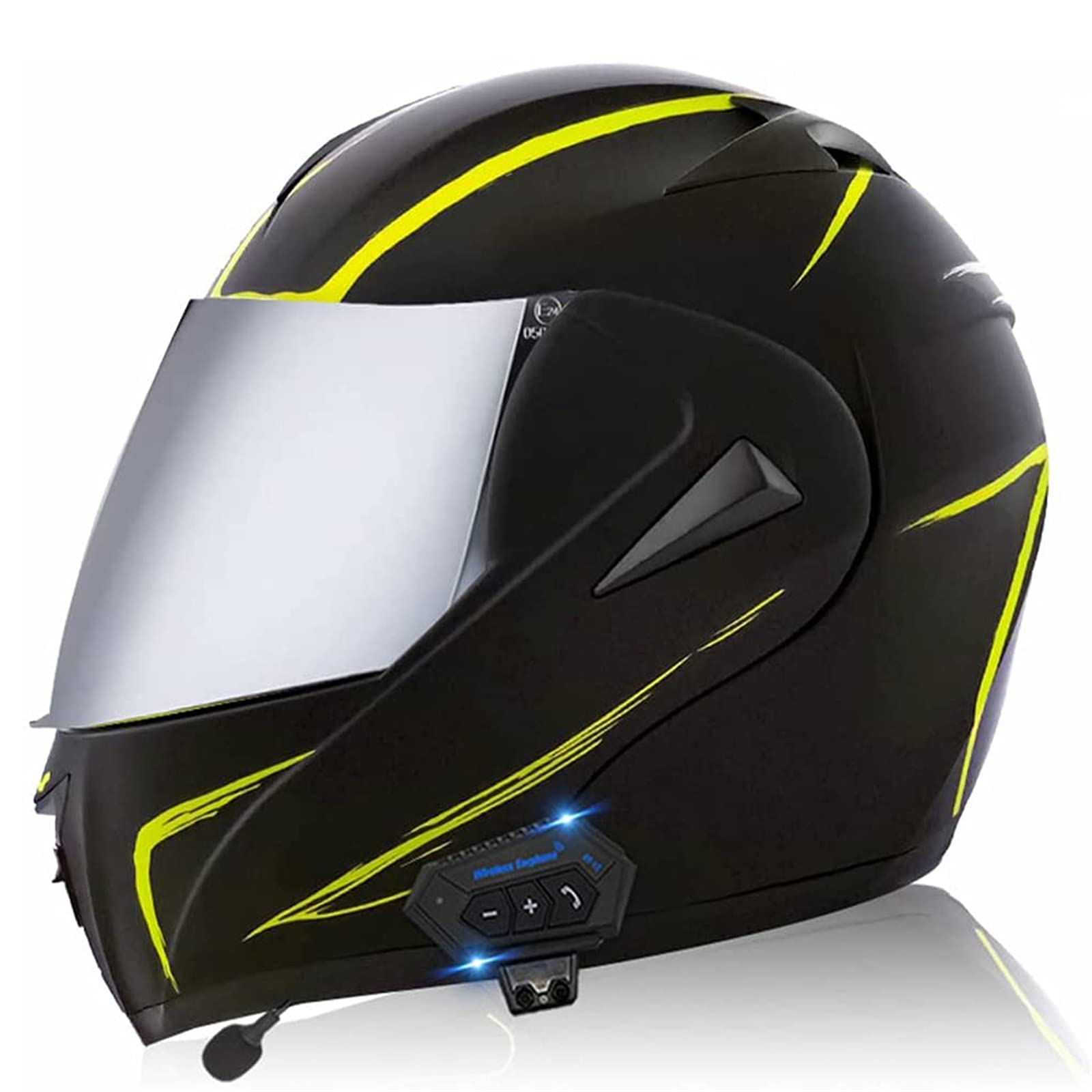 Kask motocyklowy z zestawem słuchawkowym Bluetooth, kask szczękowy, integralny kask motocyklowy z podwójnym wizjerem, certyfikat ECE, kask motocyklowy, kask na skuter, dla kobiet i mężczyzn,