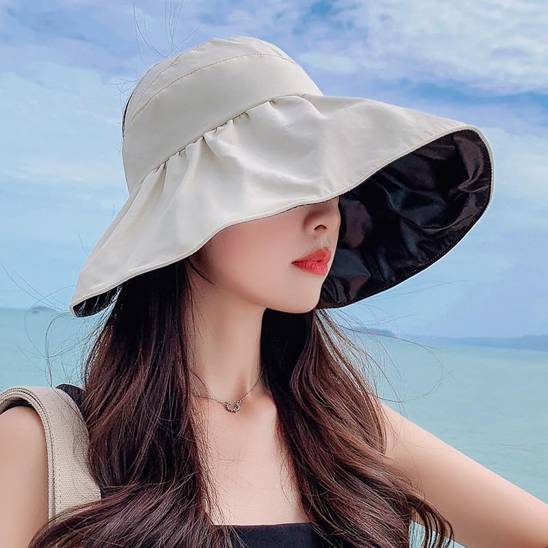 Sun Visor Hat for Women UPF 50+ Wide Brim Packable Ponytail Hat Shapeable UV Protection Shell Hat Roll-up Foldable Sun Hat - Image 7