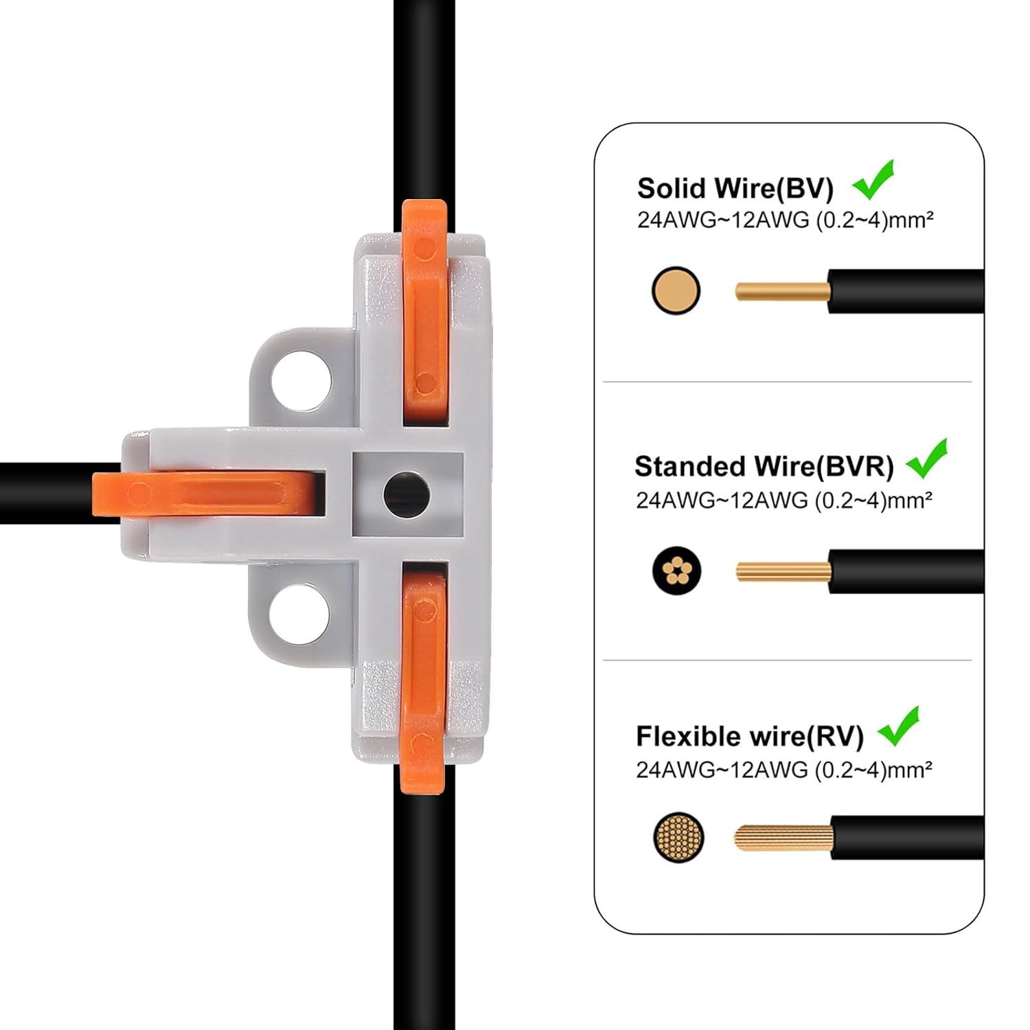 30Pcs T Tap Wire Connector Compact DIY Quick Connect Push-in Splitter Cable Splicing Butt Terminal Block Connectors - Mini Electrical Wire Splice 3/4 Port for 24-12 AWG