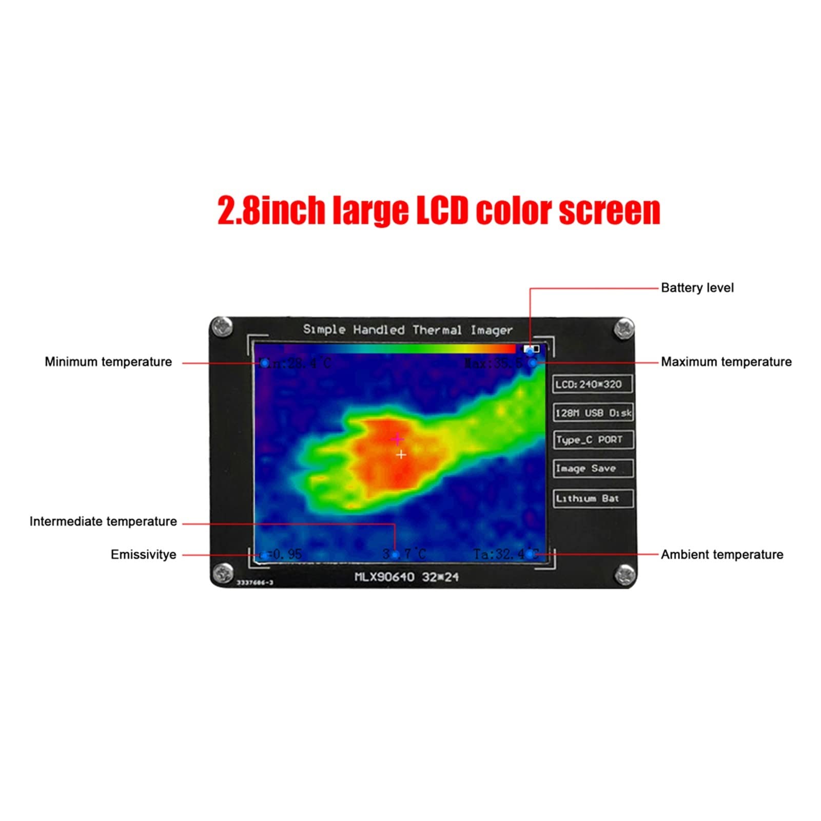Cámara térmica Cámara termográfica infrarroja de Mano, Pantalla LCD de 2,8 Pulgadas, resolución de 240x320, cámara de imágenes de definición Clara, Instrumento de medición Diseño Compacto