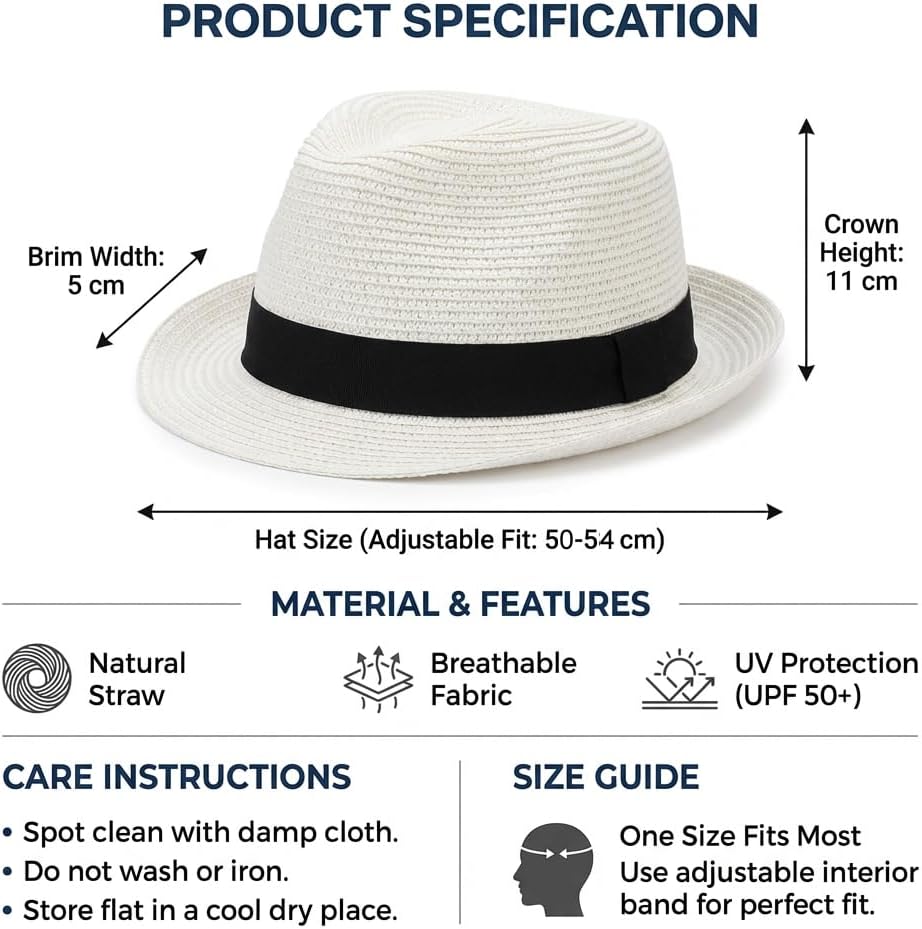 Unisex Kids Boys Girls Straw Hat Fedora Cap Jazz Hat Short Brim Sun Hat