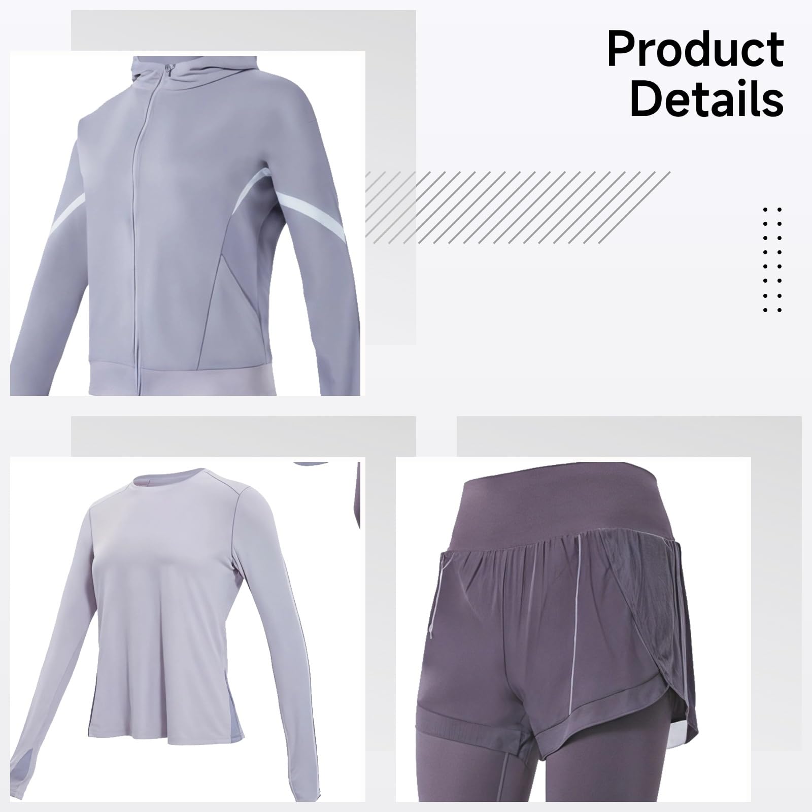 Conjunto de 3 piezas para mujer, chaqueta con capucha, pantalones cortos de cintura alta, pantalones largos, tela transpirable, talla XXL