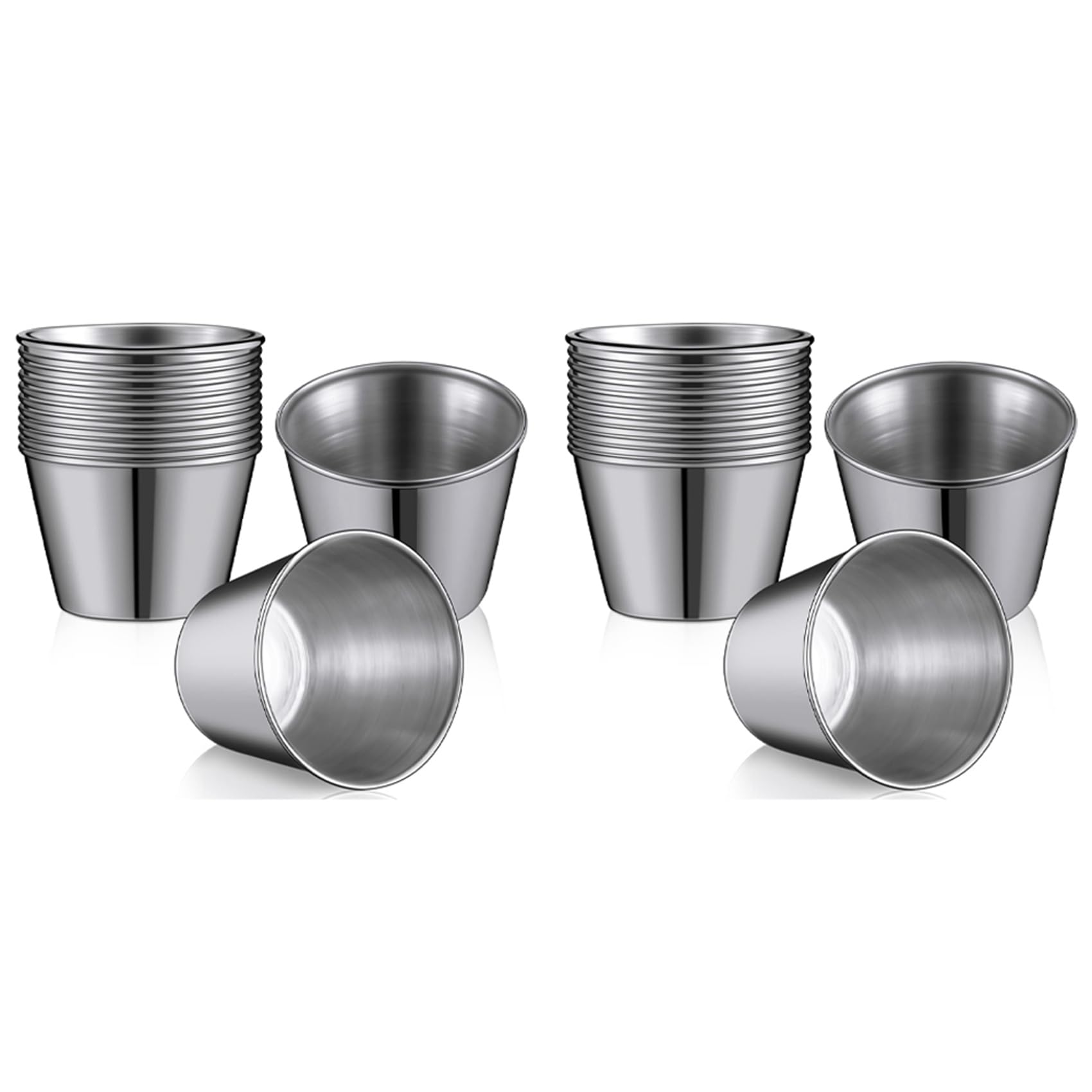 96 Paquetes de Tazas de Salsa para Condimentos de 1,5 Oz/45 Ml, Tazas de Salsa para Sumergir de Acero Inoxidable, Platos Reutilizables para Condimentos