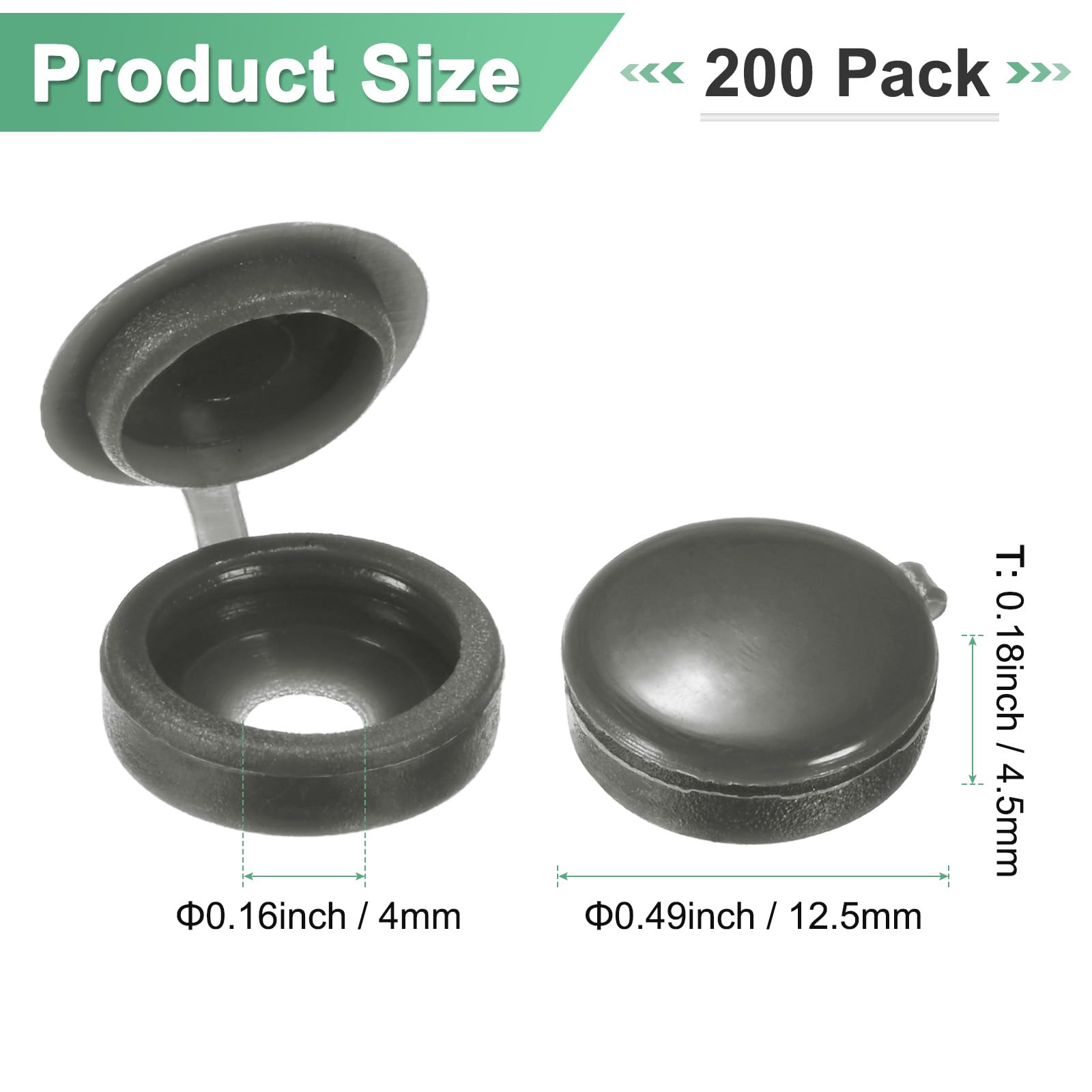 M METERXITY 200-Pack Plastic Hinged Screw Cover Caps, 4mm Shutter Screws with Caps, Fold Snap Washer Covers - Image 2