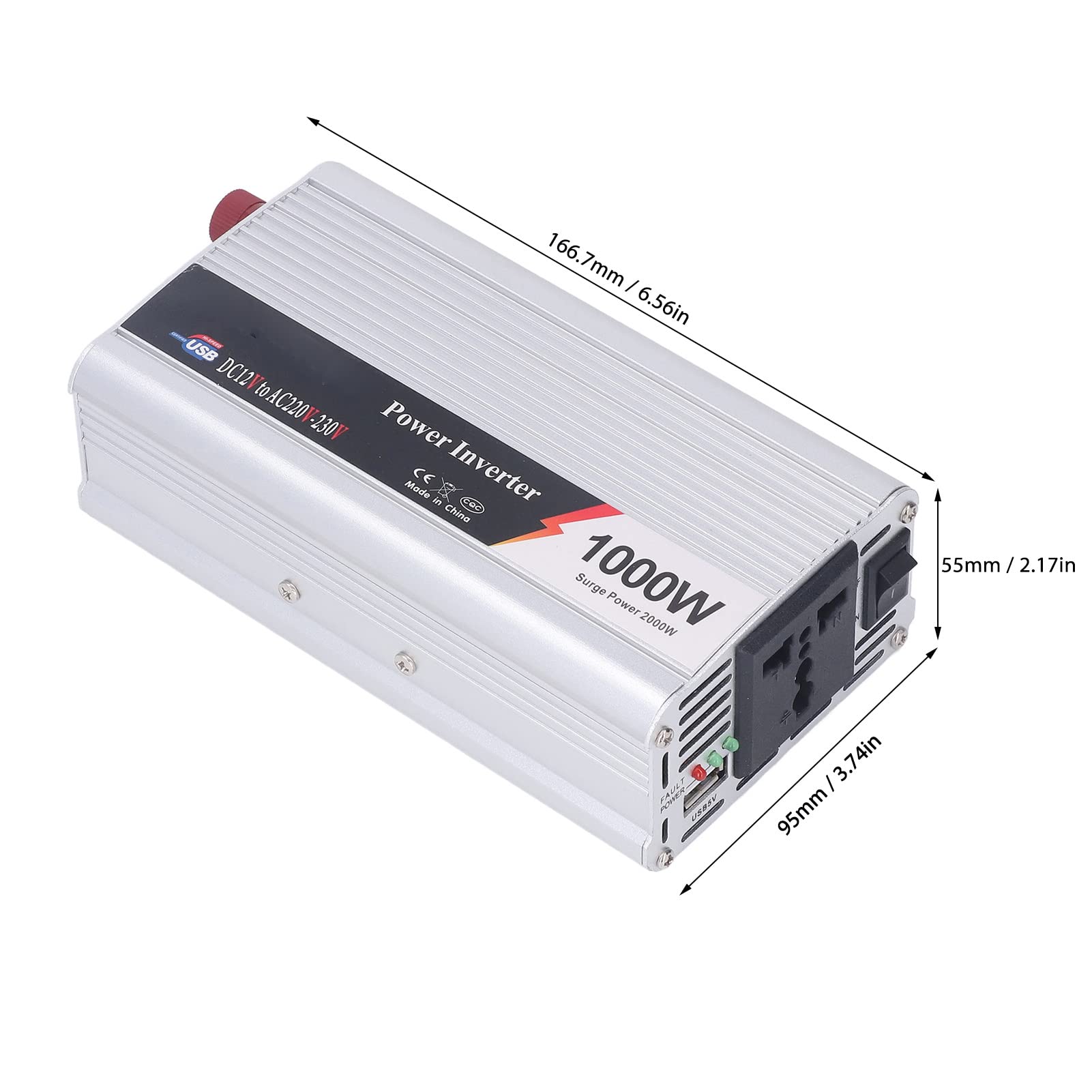 1000W DC na AC Przetwornica Napięcia Pojazdu Skorygowana Fala Sinusoidalna Przetwornica Napięcia 12V na 220V-230V Cichy Wentylator Chłodzący
