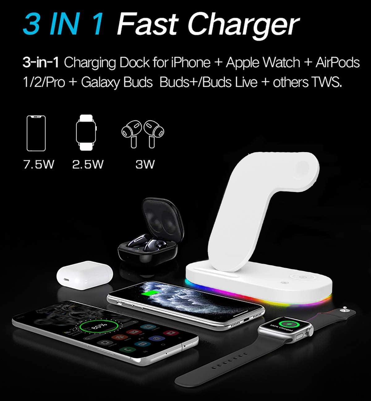 🔥 Hot Deals Wireless Charger, 3 in 1 Qi-Certified Charging Dock for iPhone 13/13 Pro/13 Pro Max/12 Pro/12 Pro Max/11/X/8, iWatch Series 6/5/4/3/2, AirPods 2/Pro