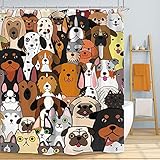 SVBright Doodle Duschvorhang mit Hunde- und Katzengesichtern, lustig, Cartoon-Motiv, 152 x 183 cm, bunt, lustige Tiere, 12 Haken, Polyester, wasserdicht, für Badezimmer