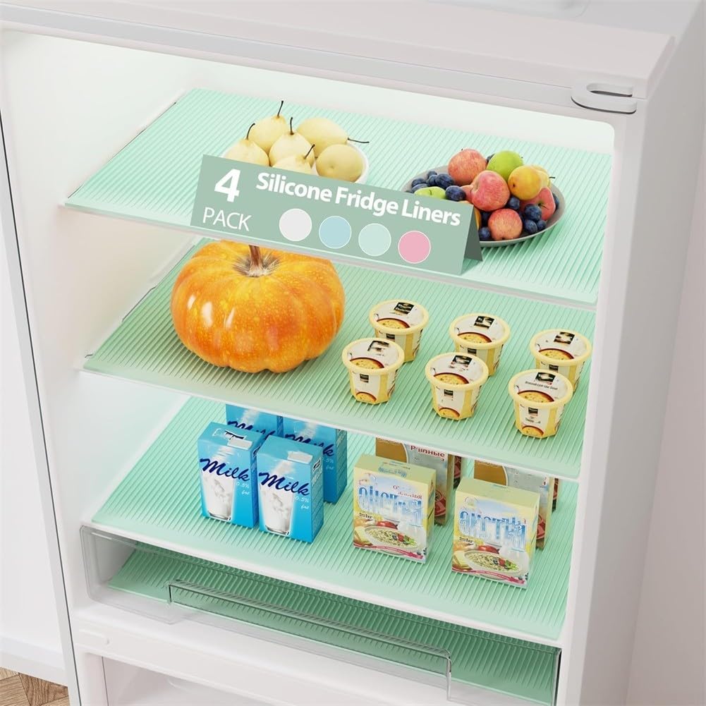 Confezione da 4 tappetini in silicone per mensole 45 x 30 cm, antiscivolo, per cassetti, armadi, tavoli, riutilizzabili, impermeabili, per armadi del frigorifero, (verde)