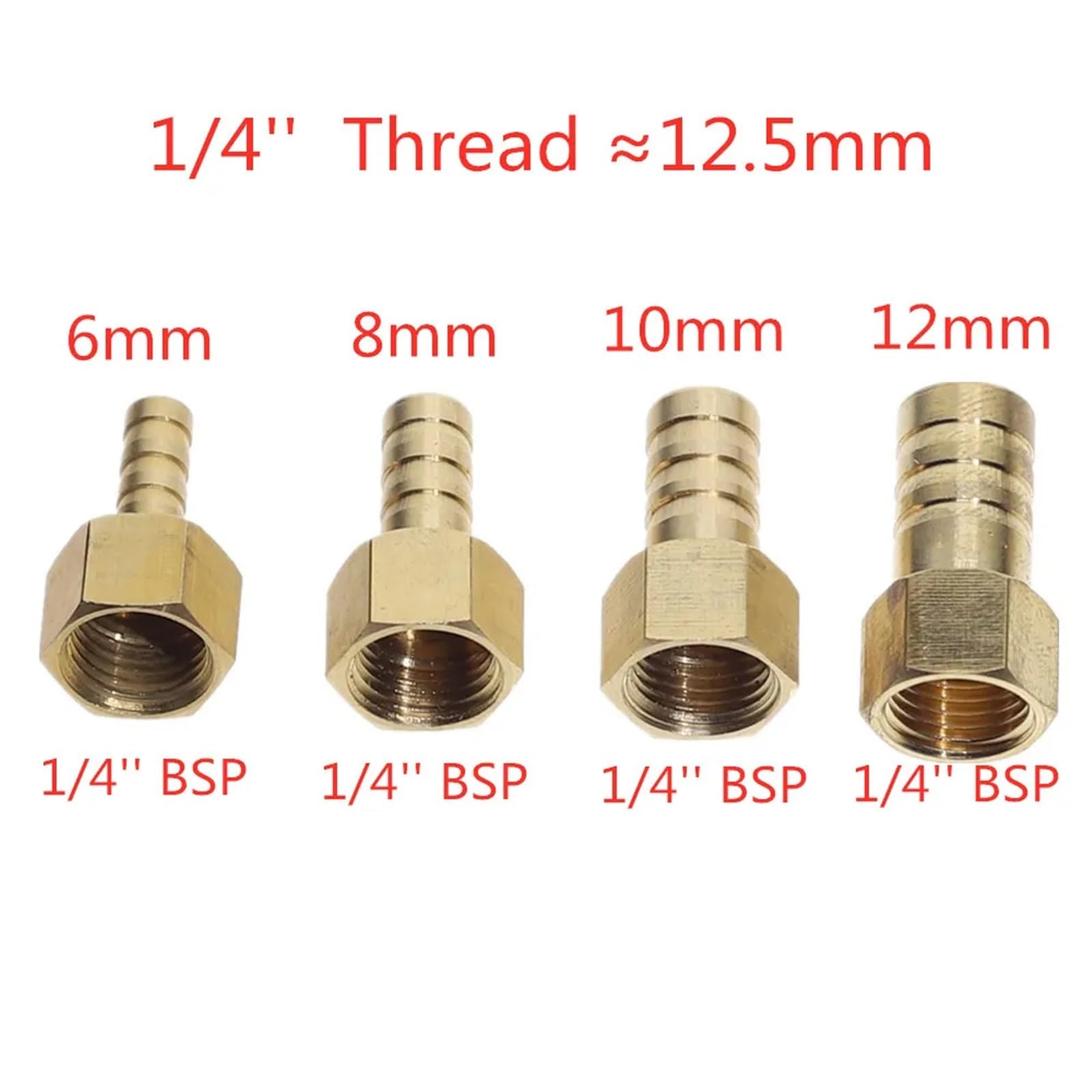 Brass Hose Fitting 4mm 6mm 8mm 10mm Tail 1/8" 1/4" 1/2" 3/8" Female Thread Copper Connector Joint Coupler (4mm Brad,3/8")