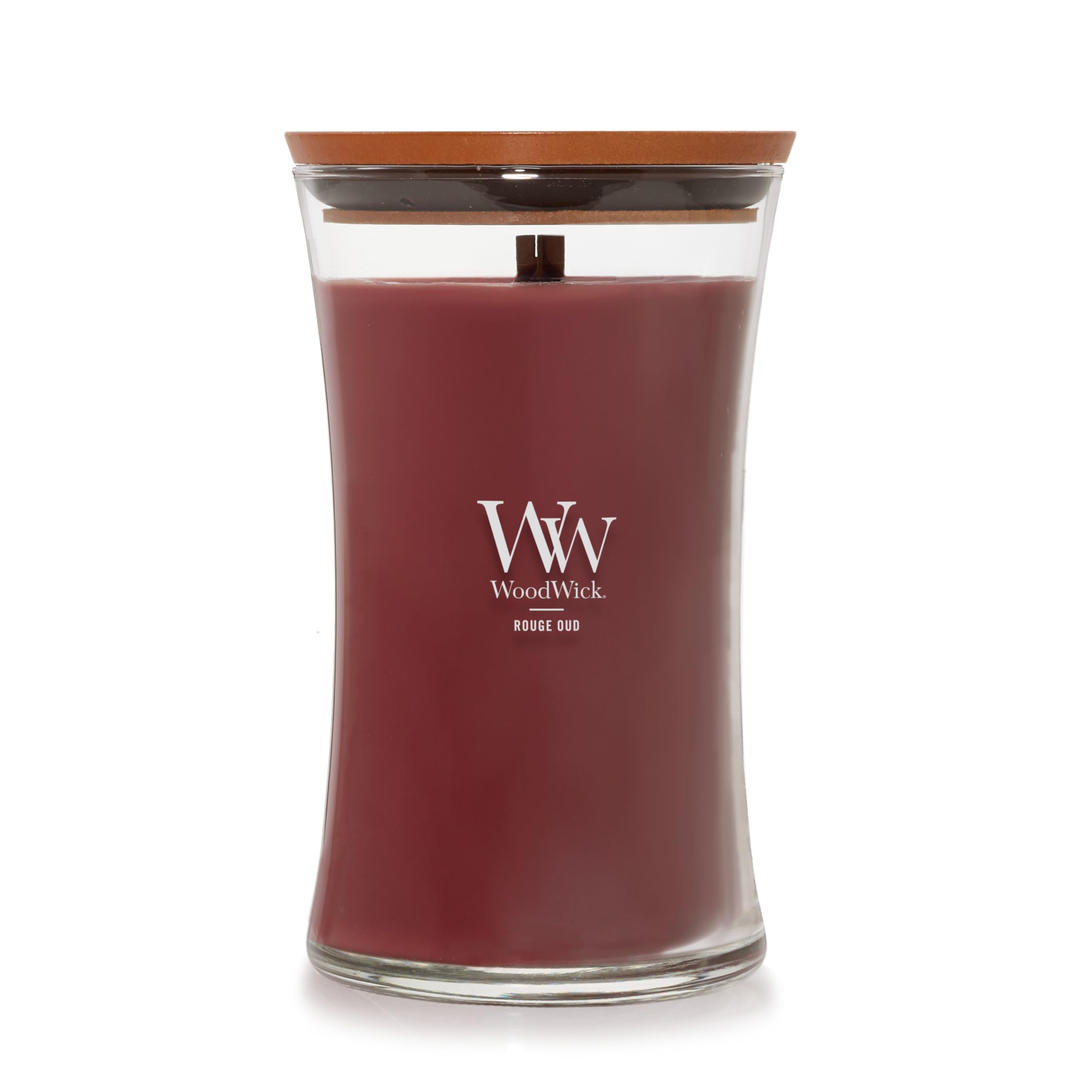 WoodWick Rouge Oud Scented Large Hourglass Candle, Crackles as it Burns, Up to 120 hrs Burn time, Perfect for Gifting, 21 oz
