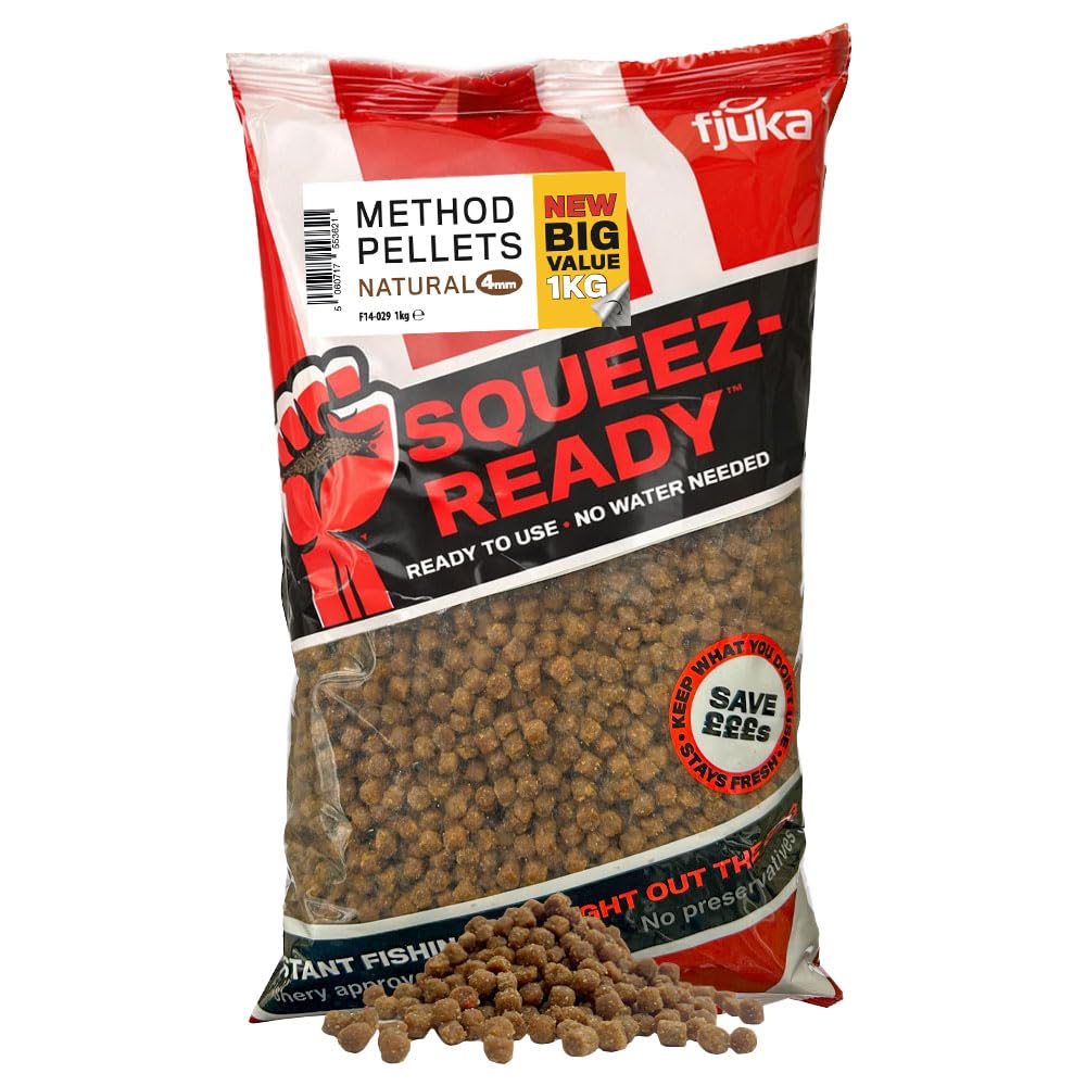 Fjuka 4mm Squeez-Ready Method Pellets 1kg | Ready-prepped 4mm | Big fish feeder pellet