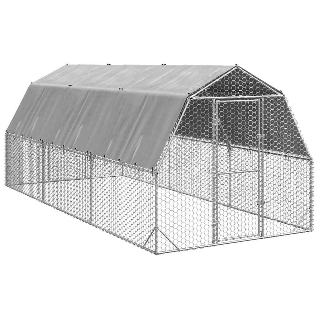 Kurnik z dachem z ocynkowanej stali, 2,5 x 6 x 2,25 m, wylot 15 m², zamykane drzwi, wodoodporny dach PE, dla kur, kaczek, gęsi, ogrodu na zewnątrz