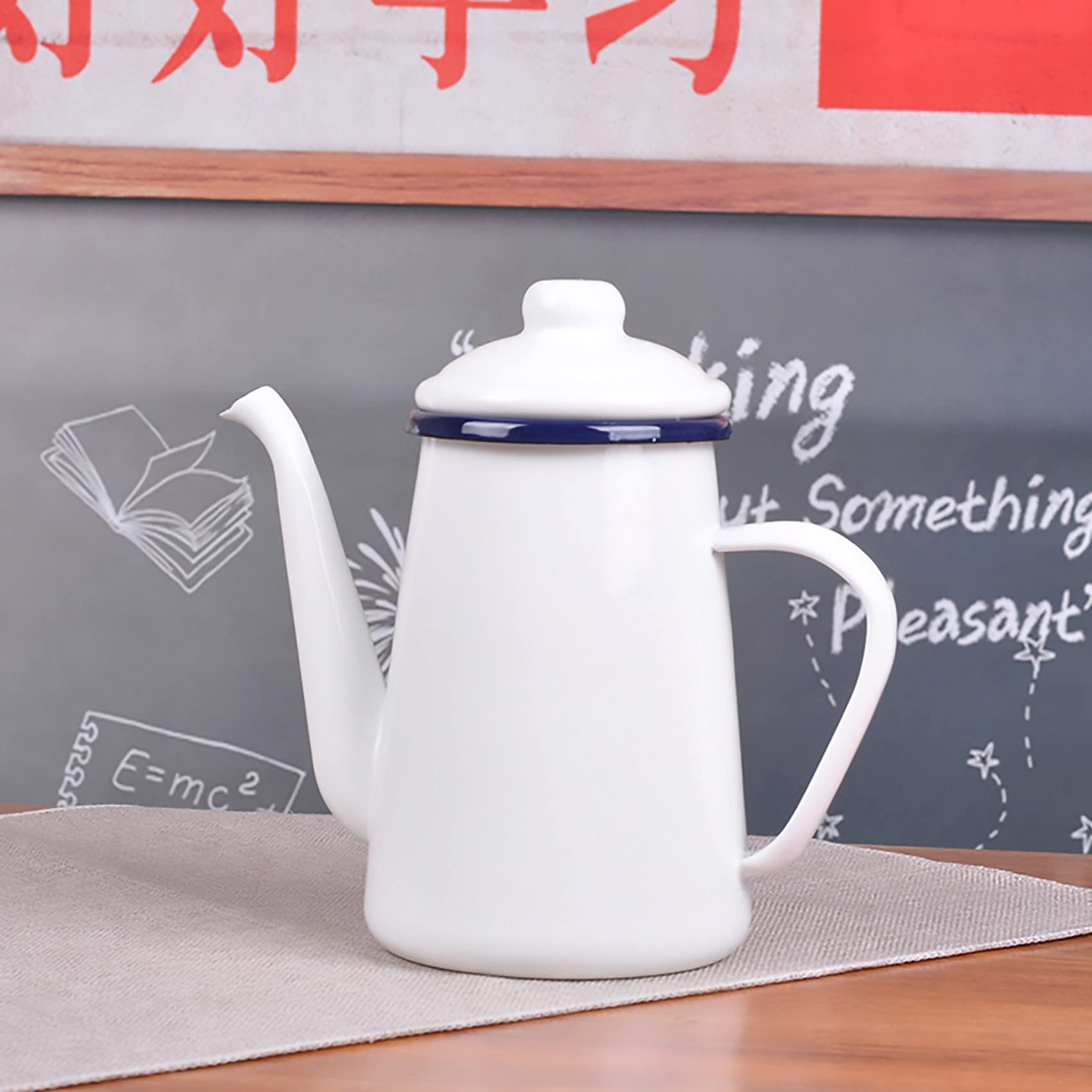 Pot à Café en éMail de Qualité SupéRieure de 1,1L à Verser sur Le Pot à Eau en Poudre de Lait ThéIèRe pour CuisinièRe à Gaz et CuisinièRe à Induction, Blanc