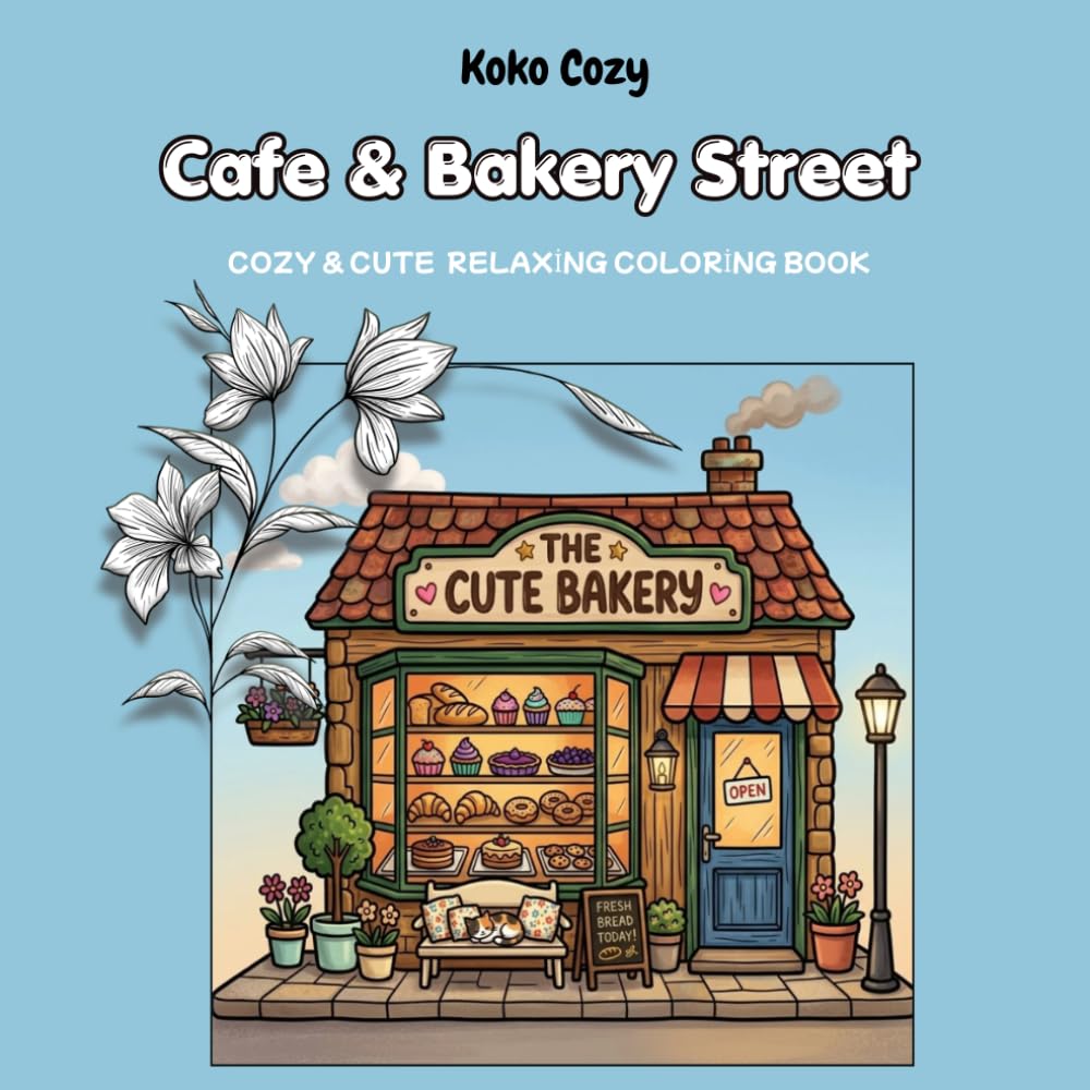 Cafe & Bakery Street Coloring Book for Adults and Teens: Cozy European Cafes, Charming Bakeries, Coffee Shops, Pastries and Relaxing Street Scenes: ... Book for Adults and Teens (Cozy & Cute)
