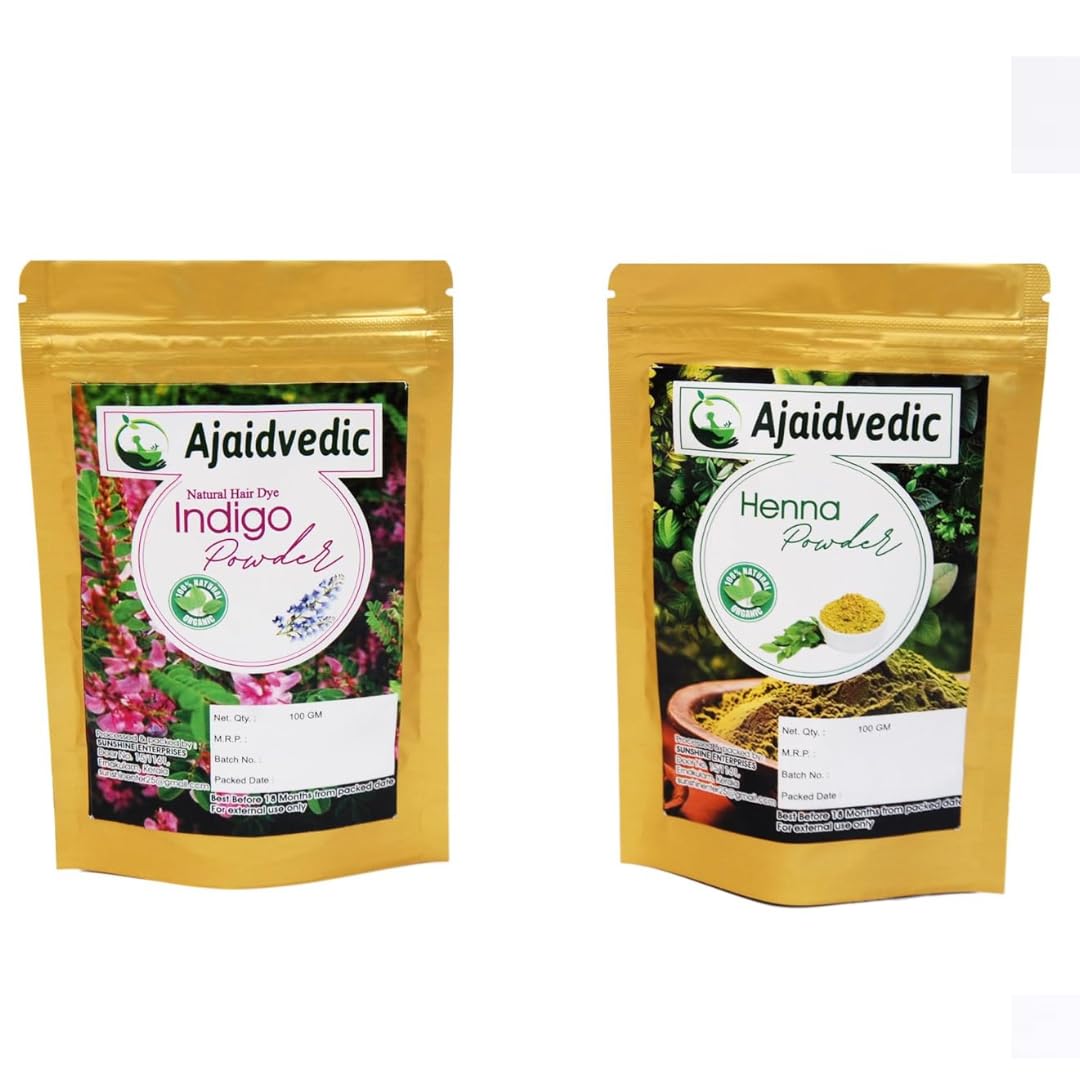 Ajaidvedic Natural Hair dye for black hair colour Henna and Indigo leaves powder combo -100gm Each/Pure and chemical free for safe Hair colour-image-30
