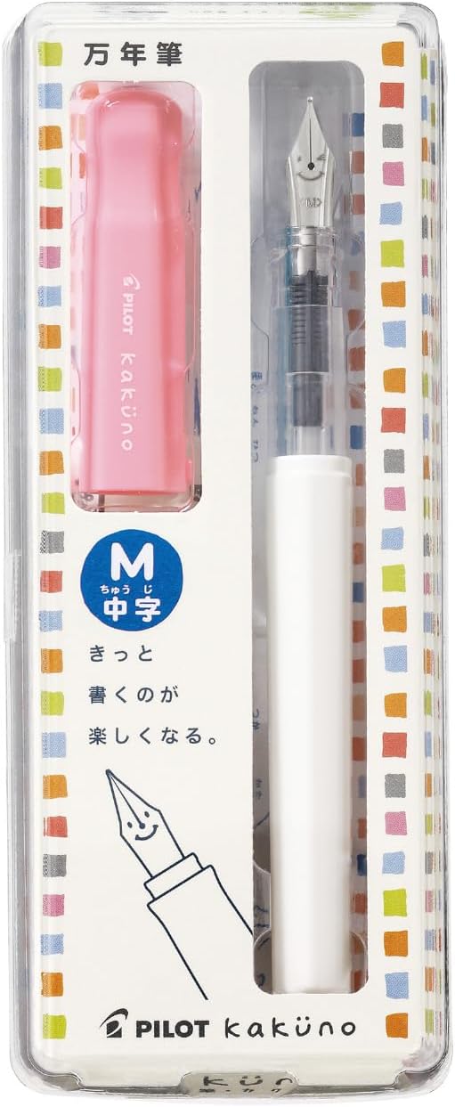 Pilot Kakuno Medium-Nib Fountain Pen, White Body Soft Pink Cap Body (FKA-1SR-SPM)